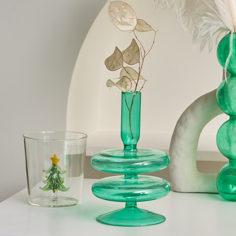Red Glass Candle Holders Taper Candle Stand Christmas Candle Holder Candlestick Holder Christmas Decor Green Glass