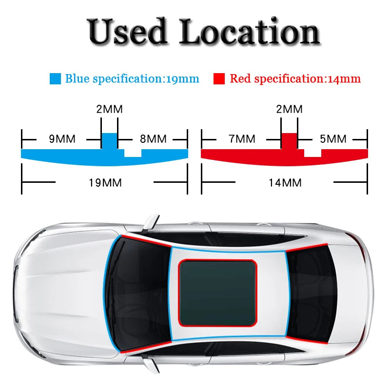 2M Car Roof Protector Noise Insulation Trim Door Weatherstrip Front Rear Windshield Edge Sealing Strips Sticker Car Accessories