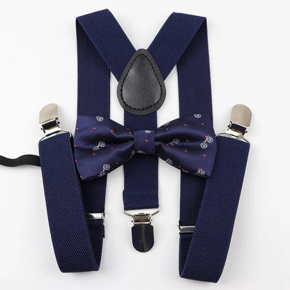 Cartoon Children Belt Bowtie Set Baby Boys Suspenders Polyester Y-Back Braces Two Colors Bow Tie Adjustable Elastic Kids