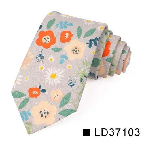 New Floral Tie for Men Women Skinny Cotton Neck Tie for Wedding Casual Mens Neckties Classic Suits Flower Print Neck Ties Cravat