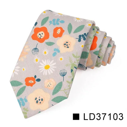 New Floral Tie for Men Women Skinny Cotton Neck Tie for Wedding Casual Mens Neckties Classic Suits Flower Print Neck Ties Cravat