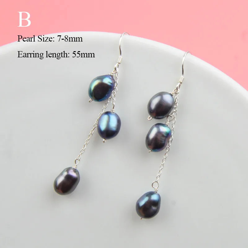 ASHIQI Natural Freshwater Pearl Earrings Real 925 Sterling Silver Long Korean Earrings for Women Big Baroque Pearl Jewelry