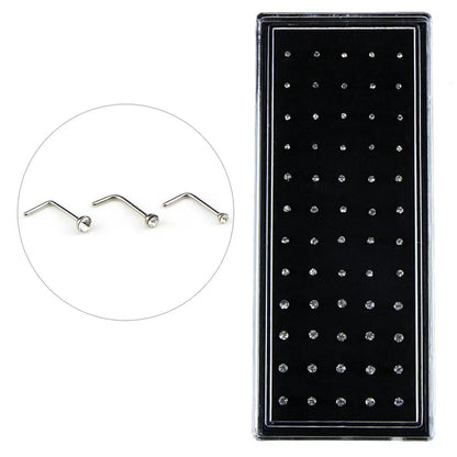 60 Pieces/Pack L Sheap Stainless Steel Crystal Nose Ring Set Women Girl Surgical Steel Nose Piercing Nose Stud Lot Body Jewelry