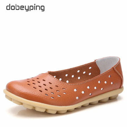 Dobeyping Leather Women Flats New Cut-Outs Summer Shoes Woman Hollow Women's Loafers Female Solid Shoe Large Size 35-44