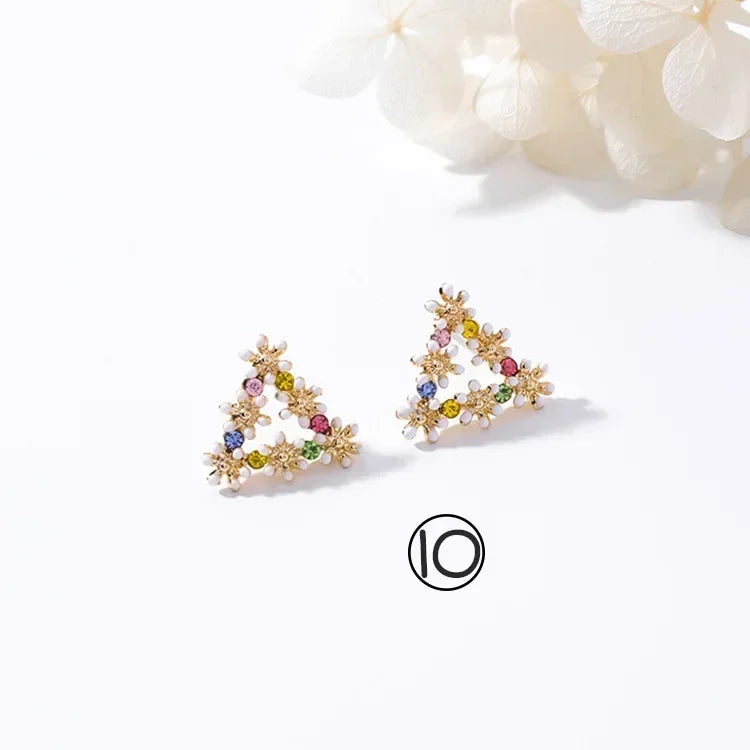 Korean Jewelry Fresh Cute Hook Drop Oil Flower Stud Earrings Crystal Earring for Women
