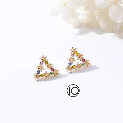 Korean Jewelry Fresh Cute Hook Drop Oil Flower Stud Earrings Crystal Earring for Women