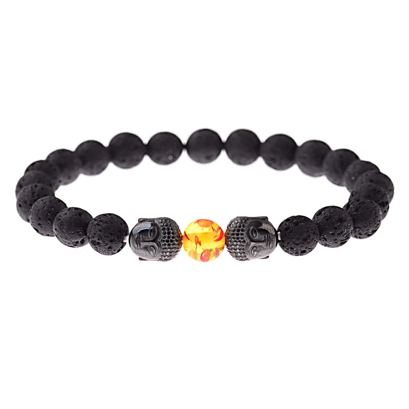 Charm Buddha&Evil Eye Bracelet Women 8mm Elastic Round Bright Black Stone Chakra Bracelets Men Erkek Bileklik Homme