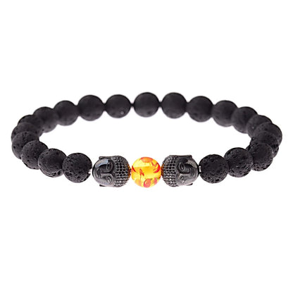 Charm Buddha&Evil Eye Bracelet Women 8mm Elastic Round Bright Black Stone Chakra Bracelets Men Erkek Bileklik Homme