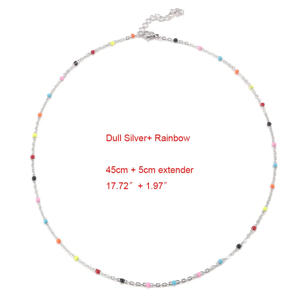 1pcs Stainless Steel Gold/Silver Color Choker Necklace Enamel Satellite Beaded Cable Ball Chain Choker Womens Necklaces
