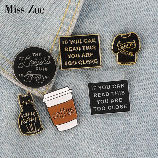 Introvert Loner Loser Club Enamel Pins Autism Badges Custom Cat Brooches Bag Clothes Lapel Pin Punk Black White Jewelry