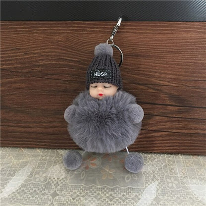 1PCS Cute Cartoon Doll Keychain Fur Ball Plush KeyChain Keyring Women Handbag Car Key Holder Bag Pendant Toys for Kids