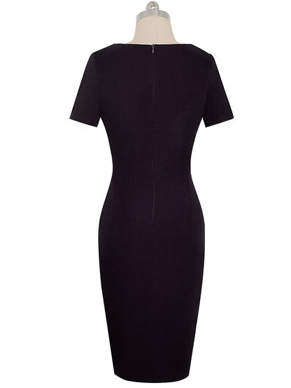 Nice-Forever New Spring Elegant Stylish Contrast Color Patchwork Office Work Vestidos Business Bodycon Women Dress B571