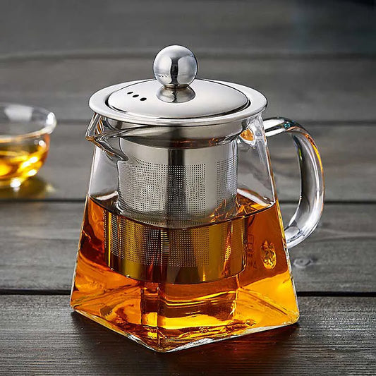 Heat Resistant Glass Teapot With Stainless Steel Tea Infuser Filter Flower Tea K
