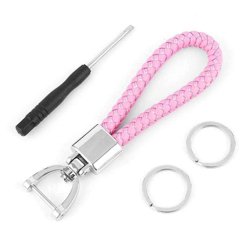 High-Grade Keychain for Men Women Rotatable Key Chain Luxury Hand Woven Leather Horseshoe Buckle Car Key Ring Holder Accessories