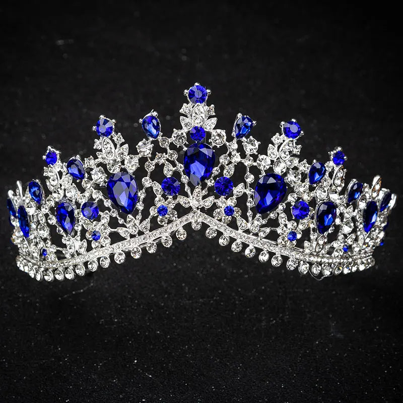 KMVEXO European Green Crystal Tiaras Vintage Black Rhinestone Pageant Crown Baroque Bridal Wedding Hair Jewelry Accessories