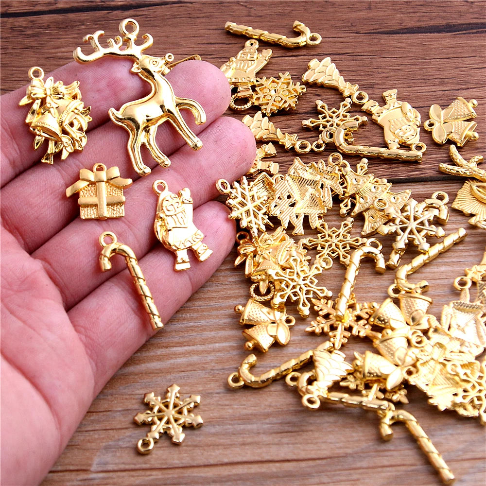 20Pcs Mixed Two Color Christmas Boot Snowman Boot Snowflake Charms Pendants Jewelry Making Accessor