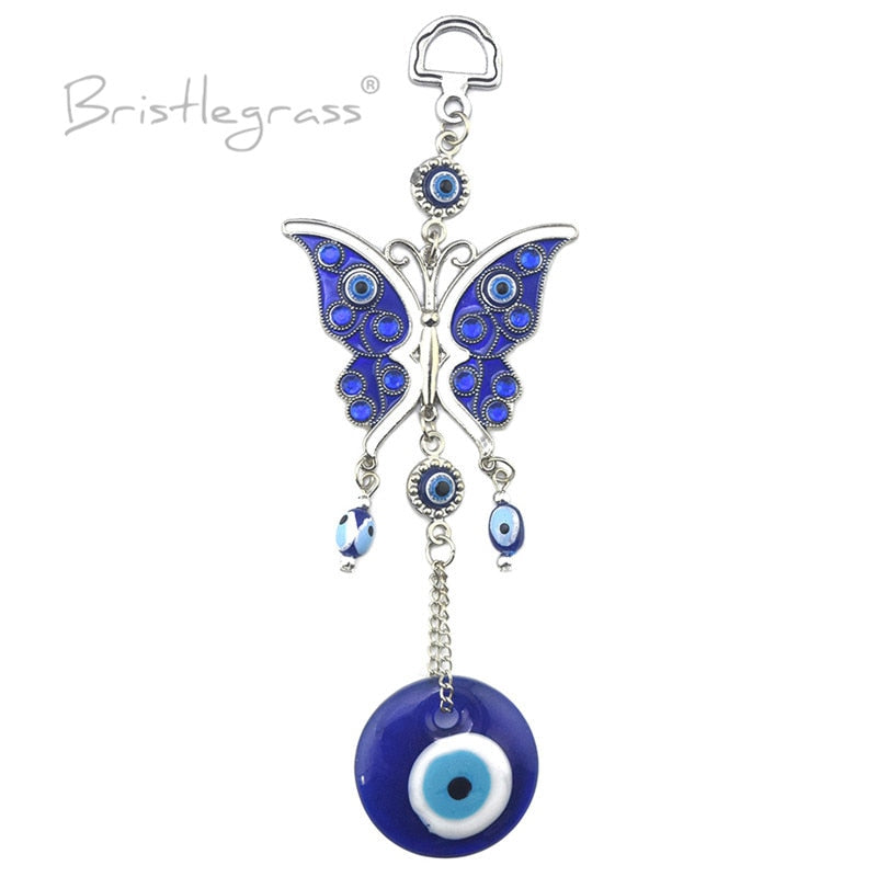 BRISTLEGRASS Turkish Blue Evil Eye Rhinestone Butterfly Wall Hanging Pendants Amulets Lucky Charm Blessing Protection Decor