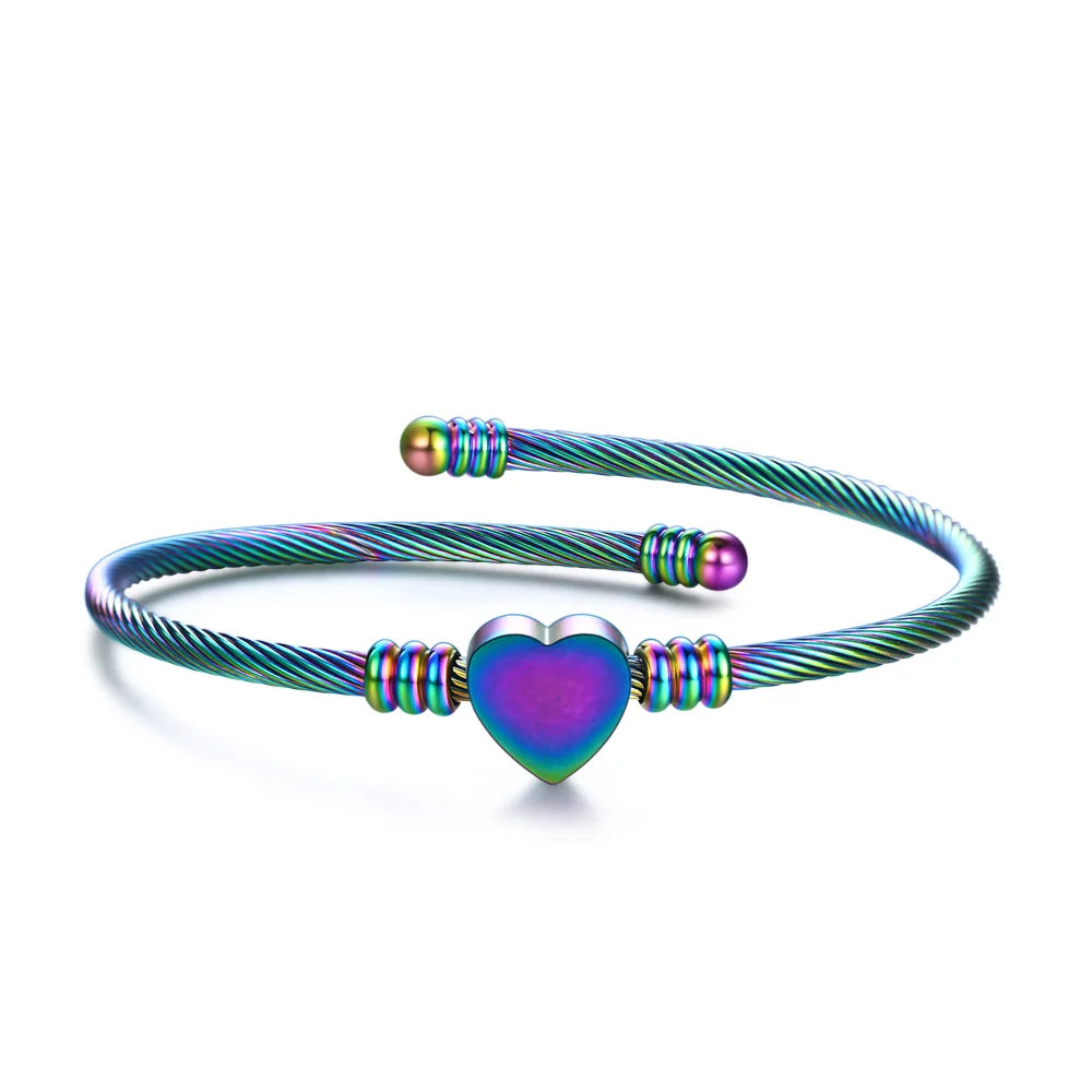 Fashion 3Colors Jewelry Women's Bijoux Bangles Stainless Steel Twisted Cable Wire Heart Charm Bracelet Bangle for Design