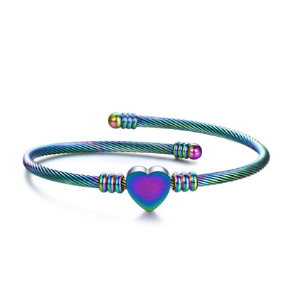 Fashion 3Colors Jewelry Women's Bijoux Bangles Stainless Steel Twisted Cable Wire Heart Charm Bracelet Bangle for Design