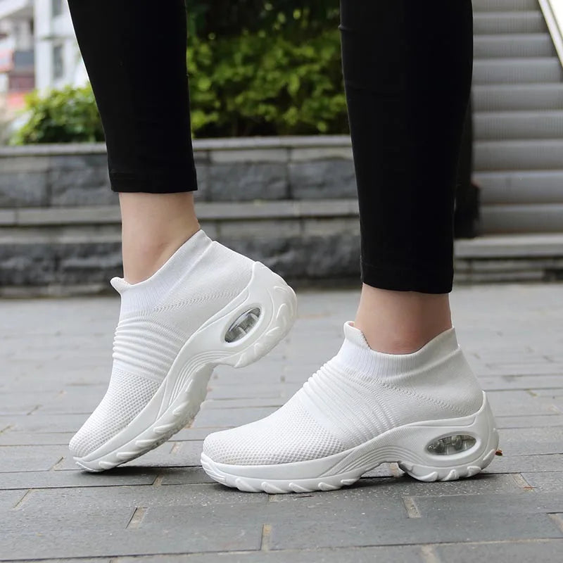 Womens Flats Slip on Shoes for Women Sock Sneakers Platform 2021 Comfortable Soft Ladies Spring Buty Damskie Sepatu Wanita Black