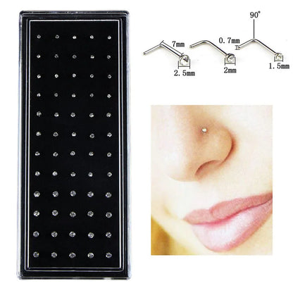 60 Pieces/Pack L Sheap Stainless Steel Crystal Nose Ring Set Women Girl Surgical Steel Nose Piercing Nose Stud Lot Body Jewelry