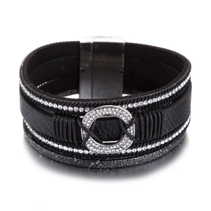 HOCOLE Fashion Gem Rhinestone Magnetic Leather Bracelets & Bangles Bohemian Handmade Multilayer Wrap Jewelry Women Pulseira