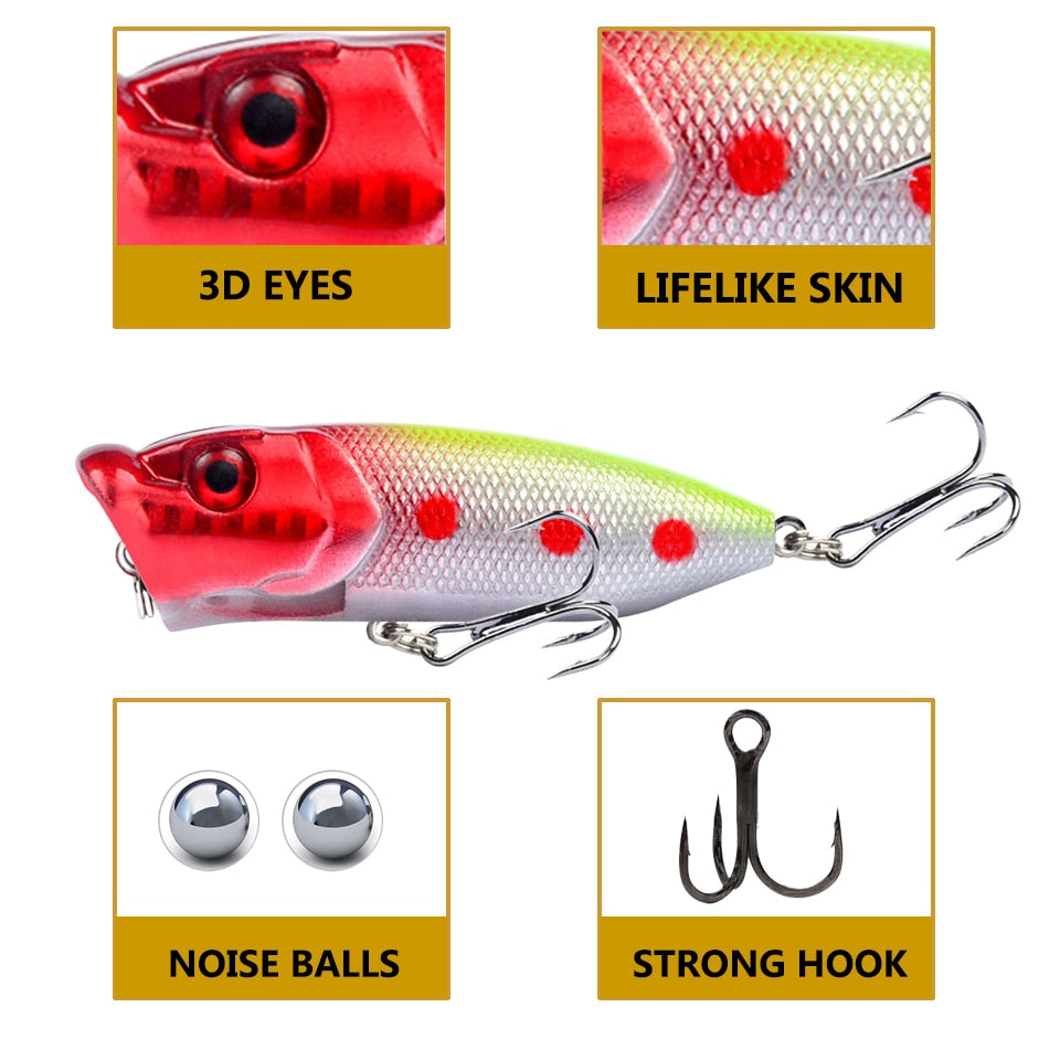 Hot 1pcs Fishing Lures 6.5cm/12g Topwater Popper Bait 5 Color Hard Bait Artificial Wobblers Plastic Fishing Tackle With 6# Hooks