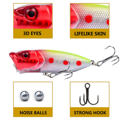Hot 1pcs Fishing Lures 6.5cm/12g Topwater Popper Bait 5 Color Hard Bait Artificial Wobblers Plastic Fishing Tackle With 6# Hooks