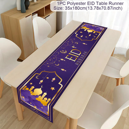 Ramadan Decor Table Runner EID Mubarak Decoration 2024 for Home Tablecloth Ramadan Kareem Islamic Muslim Party Eid Al Adha