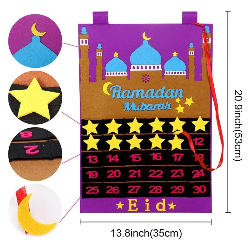 Ramadan Countdown Felt Calendar Eid Mubarak Decorations for Home Islamic Muslim Party Decor Ramadan Kareem Eid Al Adha Kid