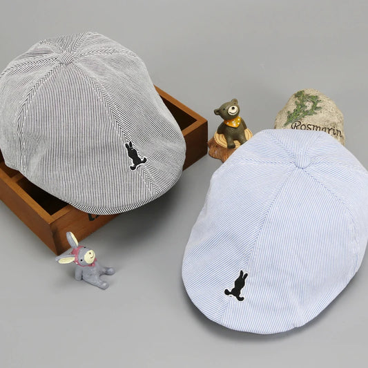 Cute Kids Striped Beret Boys Girls Solid Baseball Cap Cotton Beret Hat Children Peaked Caps