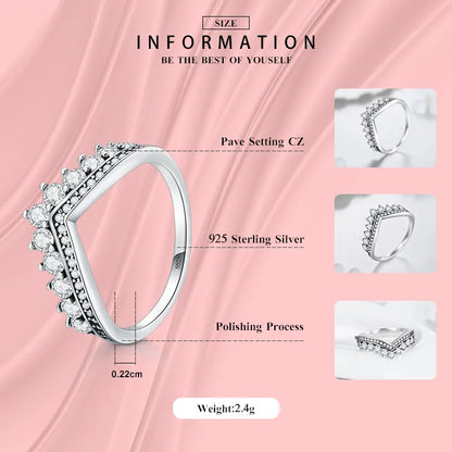 Modian Fashion 100% Real 925 Sterling Zircon Crown Finger Ring Classic Stackable Silver Jewelry for Women Wedding Christmas