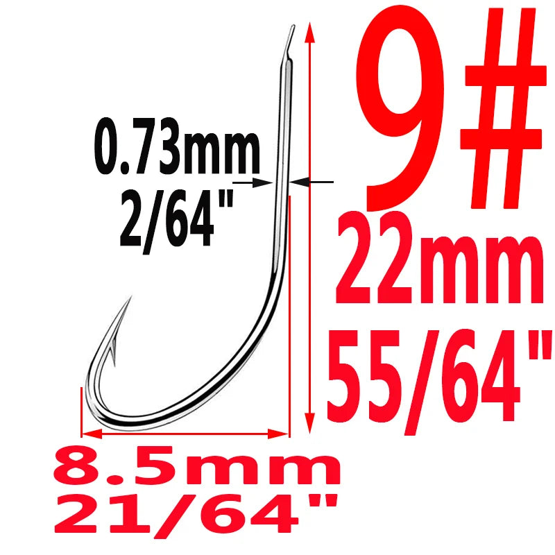 100pcs/Bag Iseama Circle Carp Eyed Fishing Hook Size 1# to 14# Ring Eye Japan High-Carbon Steel Fish Hook