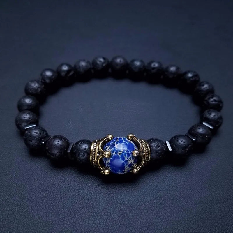 Charm Bracelet for Men Fashion Luxury Antique Crown High Quality Tiger Eye Stone Bead Bracelets Jewelry Male Pulseira Bileklik