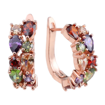 LXOEN 2022 Classic Semi-Precious Stone Stud Earrings for Women Silver Color Round Studs Ear Jewelry Brinco Bijoux