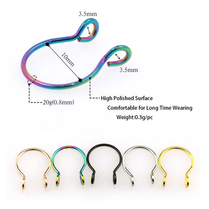 1-5pcs Steel 20G Dainty Faux Nose Rings Fake Septum Rings Hoop Nostril Piercing Fake Clip on Nose Rings Oreja Piercings Jewelry