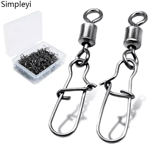 50pcs/1box 2# to 14# Fishing Connector Rolling Swivel Fish Pin Bearing Stainless Steel Snap Hook Lure Tackle Goods for Fishing