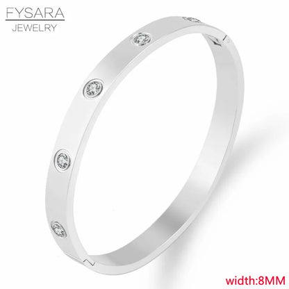 FYSARA Luxury Brand Crystals Love Bangles Cubic Zirconia Bracelets Couple Luxuxy Jewelry Stainless Steel Bangles for Women