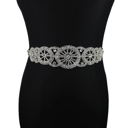 Handmade Silver Bridal Belt Rhinestone Waistband Applique for Evening Prom Dresses Wedding Decoration White Beige Sash Ribbon