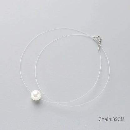 INZATT 925 Sterling Silver Zircon Crystal Pearl Pendant Choker Necklace Transparent Fishing Line 2020 Fine Jewelry for Women