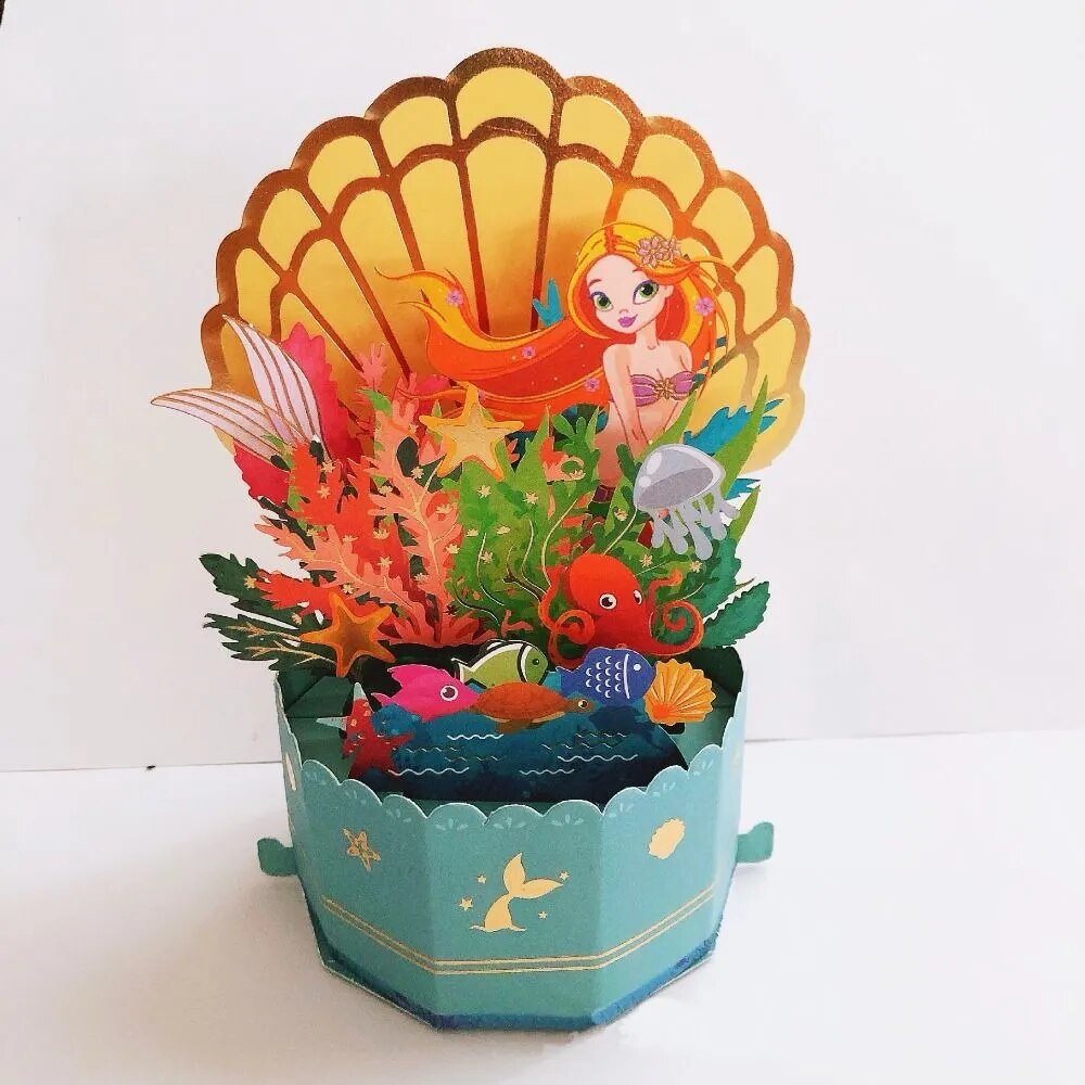 Santa Claus 3D Pops-Up Bouquet Girlfriend Swan Mermaid Merry Christmas Cards Xma