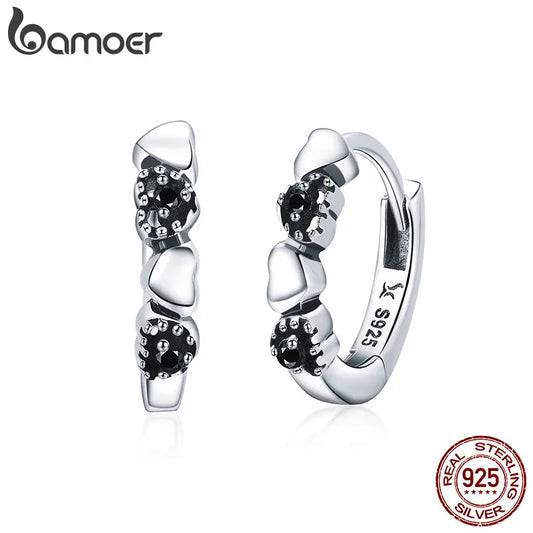 BAMOER 925 Sterling Silver Heart to Heart Hoop Earrings Silver for Women Sterling Silver Jewelry Valentine's Day