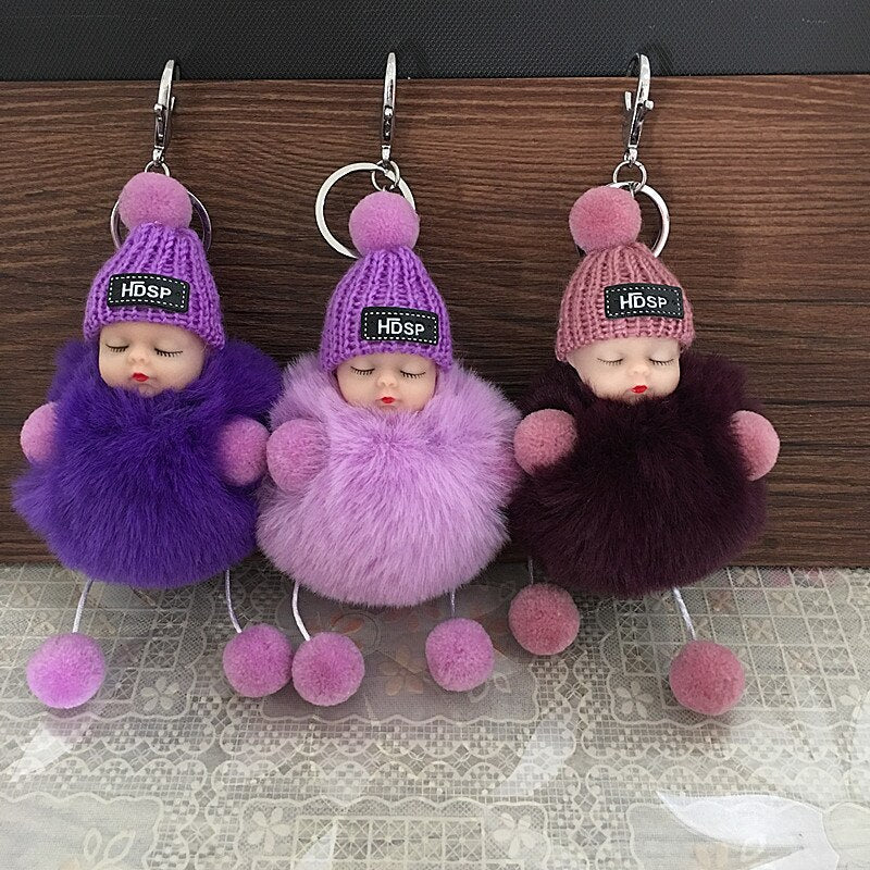 1PCS Cute Cartoon Doll Keychain Fur Ball Plush KeyChain Keyring Women Handbag Car Key Holder Bag Pendant Toys for Kids