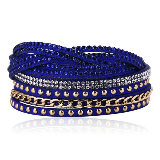 HOCOLE Fashion Gem Rhinestone Magnetic Leather Bracelets & Bangles Bohemian Handmade Multilayer Wrap Jewelry Women Pulseira
