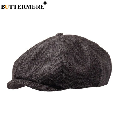 BUTTERMERE Newsboys Beret Herringbone Men Flat Caps Wool Casual Winter Tweed Female England Style Classic Octagonal Hats and Cap