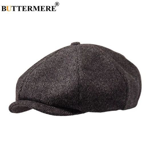 BUTTERMERE Newsboys Beret Herringbone Men Flat Caps Wool Casual Winter Tweed Female England Style Classic Octagonal Hats and Cap