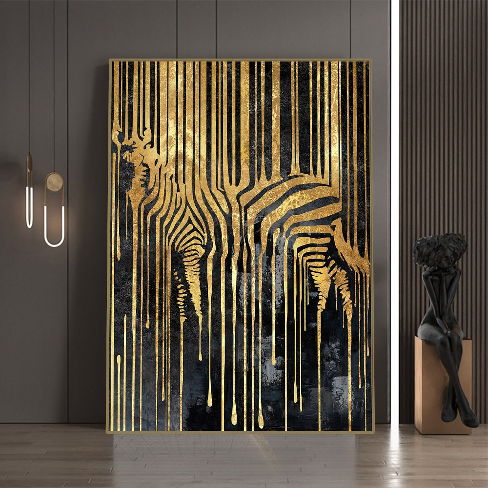 Abstract Gold Line Zebra Canvas Painting Plant Tiger Giraffe Leopard Poster Wall Pictures for Living Room Interior Home Decor