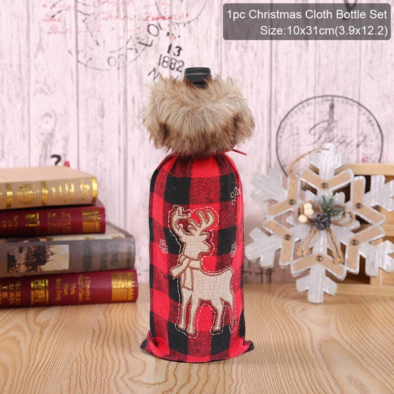 Christmas Wine Bottle Cover Merry Christmas Decor for Home 2023 Navidad Noel Christmas Ornaments Xmas Happy New Year 2024