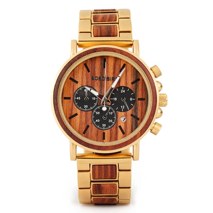 BOBO BIRD Luxury Wood Stainless Steel Men Watch Stylish Wooden Timepieces Chronograph Quartz Watches Relogio Masculino Man