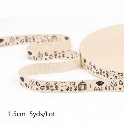 5yards Cartoon Printed Cotton Ribbons Hairbows Christmas Decoration for Home Gif